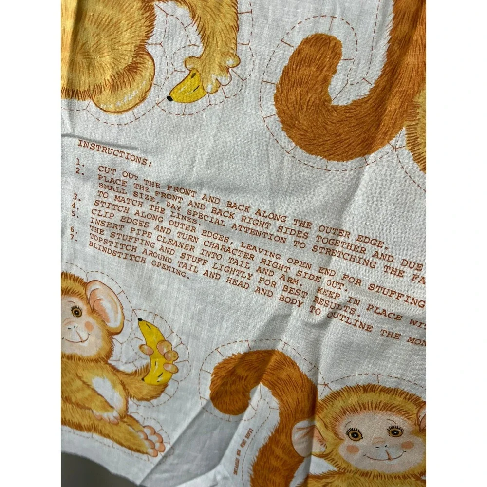 Vintage Cut & Sew Monkey Fabric Panel Plush Toy Craft Kit 7702